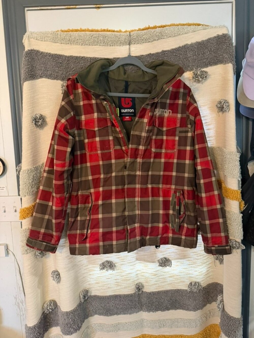 Burton Youth DRYRIDE Plaid Snowboard Ski Jacket Insulated Red Brown Large 14/16
